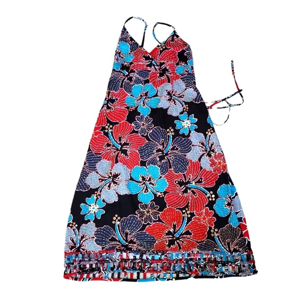 NWOT hand-made stunning women's floral beaded adjustable strap waist top dress